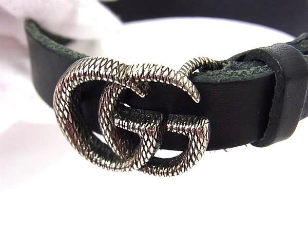 GUCCI グッチ ブレスレット GGマーモント ブラック レザー メンズ シルバー金具