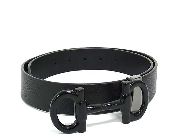 Salvatore Ferragamo フェラガモ ベルト ダブルガンチーニ 67 9043 ブラック レザー ユニセックス ブラック金具 美品