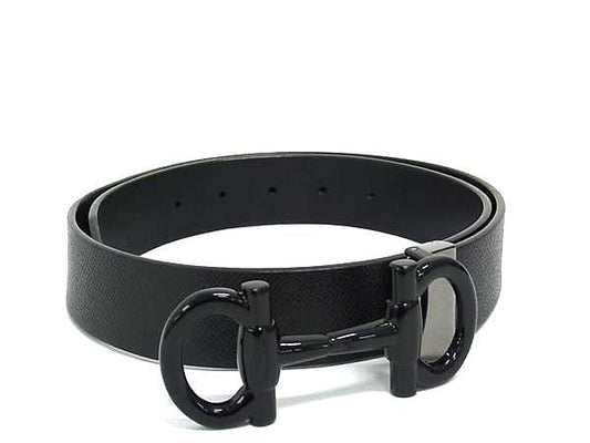 Salvatore Ferragamo フェラガモ ベルト ダブルガンチーニ 67 9043 ブラック レザー ユニセックス ブラック金具 美品
