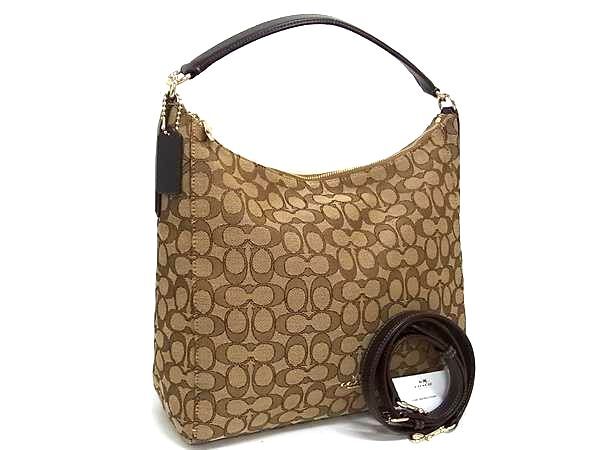 COACH コーチ ショルダーバッグ シグネチャー F58327 ブラウン キャンバス レザー レディース 2WAY 美品