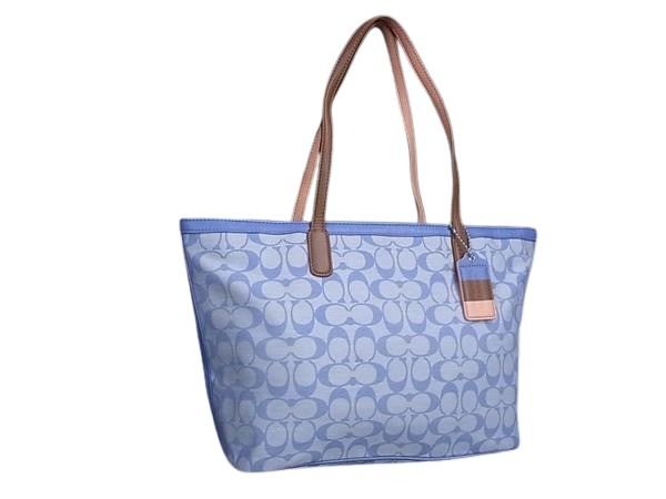 COACH コーチ トートバッグ シグネチャー 23107 ライトブルー キャンバス レザー レディース 美品