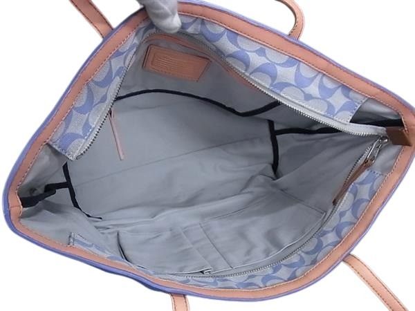 COACH コーチ トートバッグ シグネチャー 23107 ライトブルー キャンバス レザー レディース 美品
