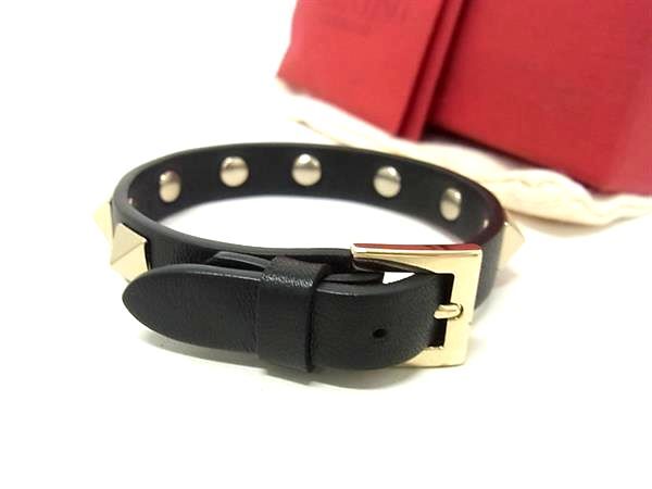 VALENTINO GARAVANI ヴァレンティノ ガラヴァーニ ブレスレット ロックスタッズ ブラック レザー レディース ゴールド金具 ベルト 美品