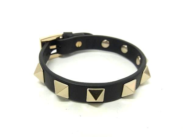 VALENTINO GARAVANI ヴァレンティノ ガラヴァーニ ブレスレット ロックスタッズ ブラック レザー レディース ゴールド金具 ベルト 美品