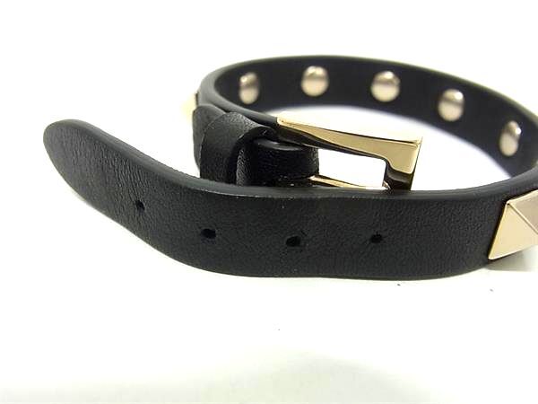VALENTINO GARAVANI ヴァレンティノ ガラヴァーニ ブレスレット ロックスタッズ ブラック レザー レディース ゴールド金具 ベルト 美品