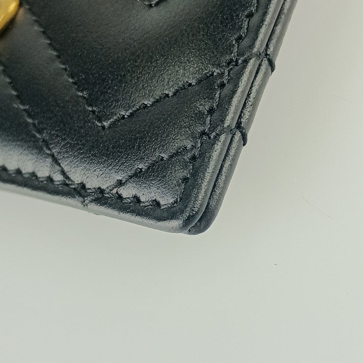 超美品 GUCCI グッチ コインケース ダブルＧ キーチェーン付き ウォレット 627064 ブラック ゴールド金具 レザー ユニセックス GGマーモント カードケース フラグメントケース キルティング