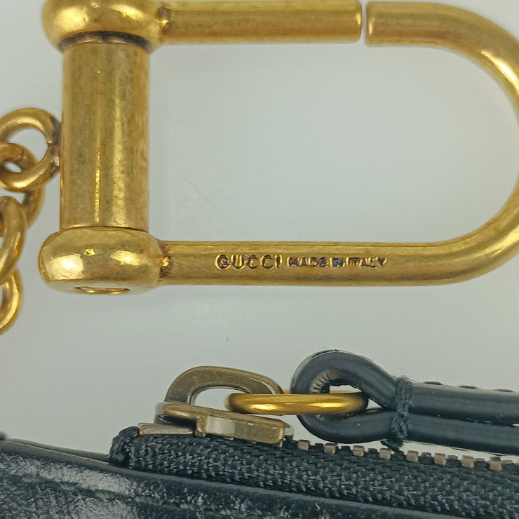 超美品 GUCCI グッチ コインケース ダブルＧ キーチェーン付き ウォレット 627064 ブラック ゴールド金具 レザー ユニセックス GGマーモント カードケース フラグメントケース キルティング