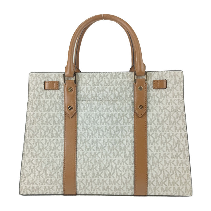MICHAEL KORS マイケルコース トートバッグ ヌーヴォー ハミルトン ラージ サッチェル 30F9G0HS3B アイボリー系 ブラウン系 PVC レザー レディース 2WAY ショルダーバッグ MKシグネチャー ゴールド金具 美品