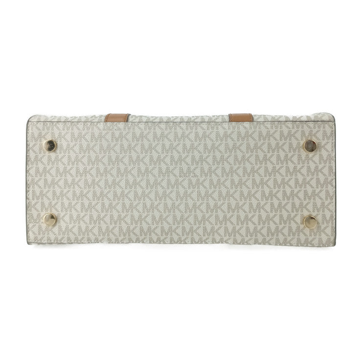 MICHAEL KORS マイケルコース トートバッグ ヌーヴォー ハミルトン ラージ サッチェル 30F9G0HS3B アイボリー系 ブラウン系 PVC レザー レディース 2WAY ショルダーバッグ MKシグネチャー ゴールド金具 美品