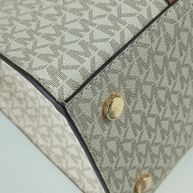 MICHAEL KORS マイケルコース トートバッグ ヌーヴォー ハミルトン ラージ サッチェル 30F9G0HS3B アイボリー系 ブラウン系 PVC レザー レディース 2WAY ショルダーバッグ MKシグネチャー ゴールド金具 美品