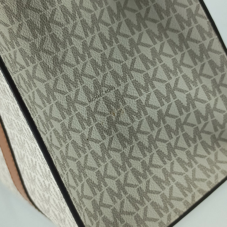 MICHAEL KORS マイケルコース トートバッグ ヌーヴォー ハミルトン ラージ サッチェル 30F9G0HS3B アイボリー系 ブラウン系 PVC レザー レディース 2WAY ショルダーバッグ MKシグネチャー ゴールド金具 美品