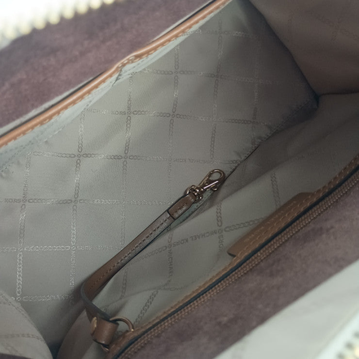 MICHAEL KORS マイケルコース トートバッグ ヌーヴォー ハミルトン ラージ サッチェル 30F9G0HS3B アイボリー系 ブラウン系 PVC レザー レディース 2WAY ショルダーバッグ MKシグネチャー ゴールド金具 美品