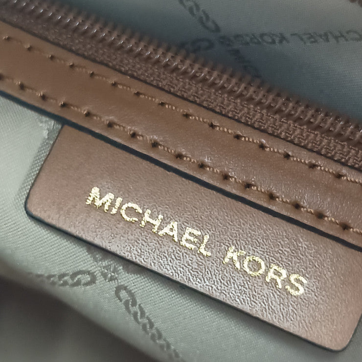 MICHAEL KORS マイケルコース トートバッグ ヌーヴォー ハミルトン ラージ サッチェル 30F9G0HS3B アイボリー系 ブラウン系 PVC レザー レディース 2WAY ショルダーバッグ MKシグネチャー ゴールド金具 美品