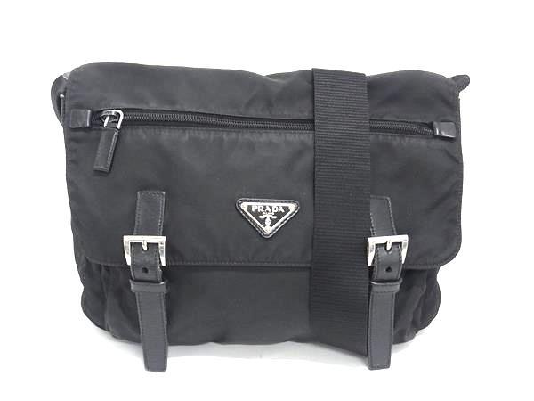 美品 PRADA プラダ ショルダーバッグ トライアングルロゴ - ブラック テスート ナイロン ユニセックス 三角ロゴプレート 白タグ シルバー金具