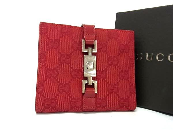 GUCCI グッチ 財布 ジャッキー 035 2091 2131 レッド GGキャンバス×レザー レディース GG柄 二つ折り 財布 シルバー金具