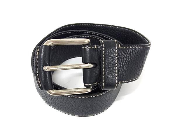 LOEWE ロエベ ベルト - ブラック レザー ユニセックス シルバー金具 美品