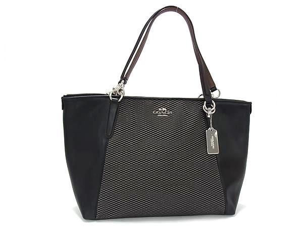 COACH コーチ トートバッグ ロゴ F57246 ブラック グレー キャンバス×レザー レディース シルバー金具 超美品
