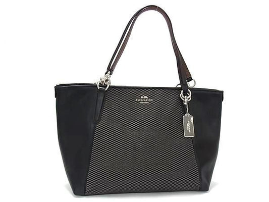 COACH コーチ トートバッグ ロゴ F57246 ブラック グレー キャンバス×レザー レディース シルバー金具 超美品
