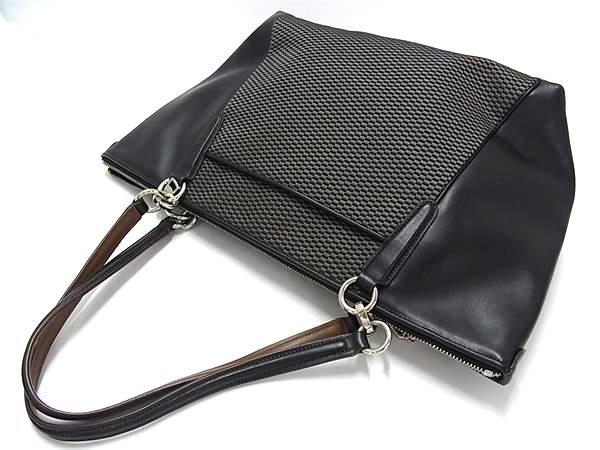 COACH コーチ トートバッグ ロゴ F57246 ブラック グレー キャンバス×レザー レディース シルバー金具 超美品