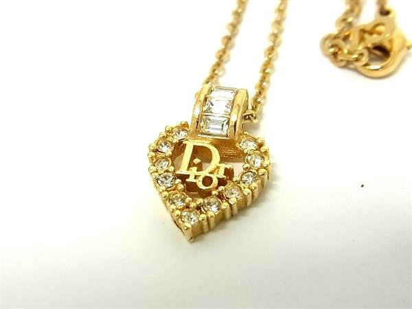 ChristianDior クリスチャン ディオール ネックレス ロゴ ラインストーン - ゴールド メタル レディース 美品