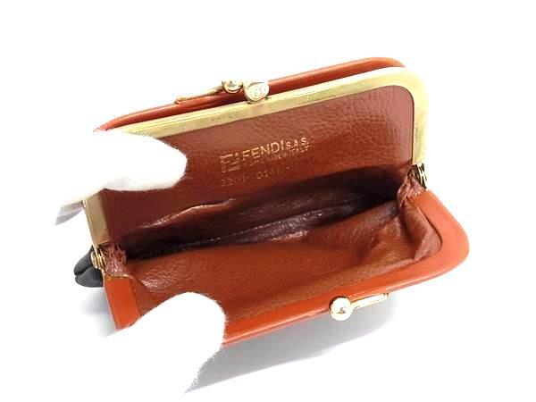 FENDI フェンディ 小銭入れ SAS ペカン柄 がま口 コインケース - ブラウン系×ブラック系 PVC×レザー レディース ヴィンテージ ゴールド金具