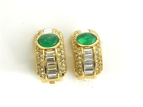 Christian Dior クリスチャン ディオール アクセサリー イヤリング - ゴールド系×グリーン系 メタル ラインストーン カラーストーン レディース 耳飾り ヴィンテージ 美品