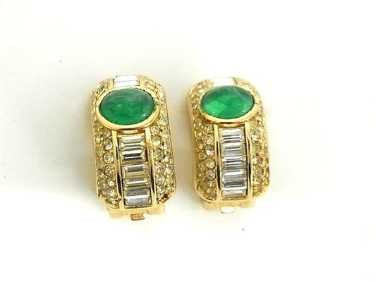 Christian Dior クリスチャン ディオール アクセサリー イヤリング - ゴールド系×グリーン系 メタル ラインストーン カラーストーン レディース 耳飾り ヴィンテージ 美品