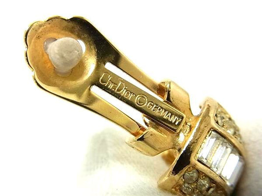Christian Dior クリスチャン ディオール アクセサリー イヤリング - ゴールド系×グリーン系 メタル ラインストーン カラーストーン レディース 耳飾り ヴィンテージ 美品