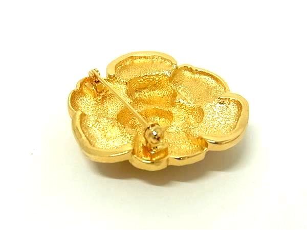 Christian Dior クリスチャン ディオール ブローチ ピンブローチ - ゴールド メタル ラインストーン レディース フラワー 花モチーフ 美品