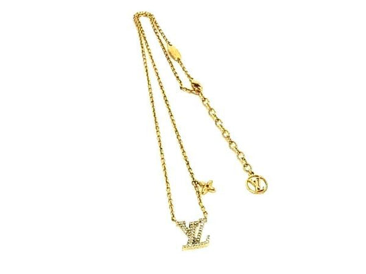 LOUIS VUITTON ルイヴィトン ネックレス コリエ LV アイコニック M00596 ゴールド メタル ラインストーン レディース