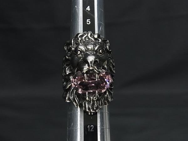 GUCCI グッチ 指輪 ライオンヘッド リング - シルバー×ピンク系 メタル ラインストーン レディース 美品