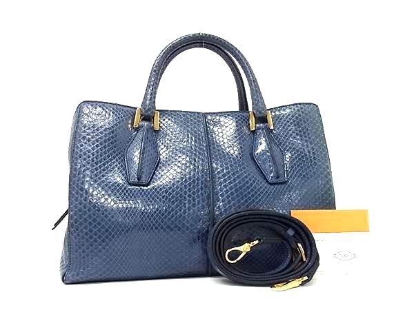 TOD’S トッズ バッグ 2WAY ハンドバッグ - ブルー系 パイソン レディース ショルダーバッグ ゴールド金具 美品