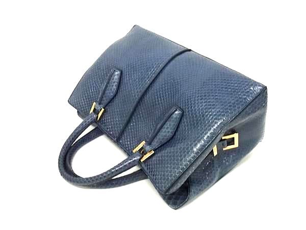 TOD’S トッズ バッグ 2WAY ハンドバッグ - ブルー系 パイソン レディース ショルダーバッグ ゴールド金具 美品