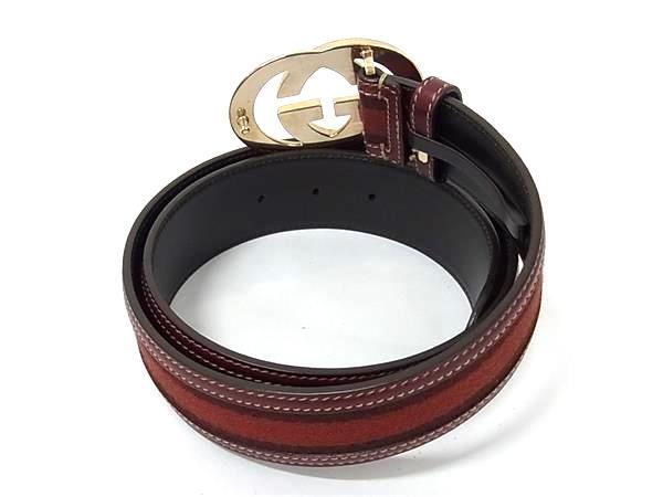 GUCCI グッチ ベルト シェリーライン インターロッキングG 162922 ブラウン キャンバス レザー レディース ゴールド金具 美品