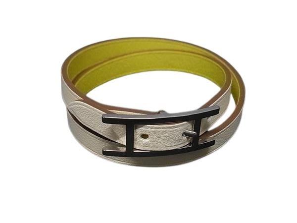 HERMES エルメス ブレスレット ビーアピ アイボリー系 レザー ユニセックス ドゥブルトゥール 2連 シルバー金具 新古未使用展示品