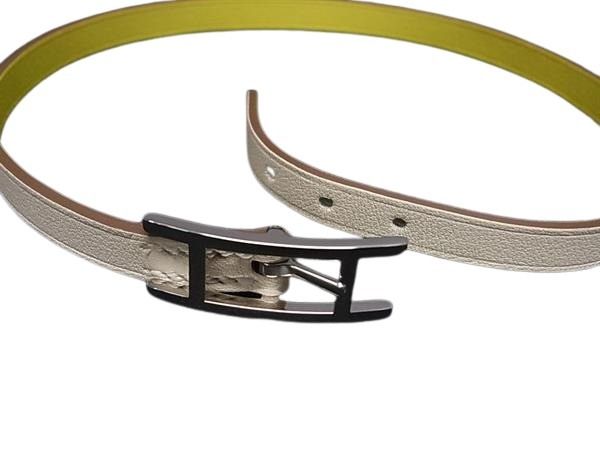 HERMES エルメス ブレスレット ビーアピ アイボリー系 レザー ユニセックス ドゥブルトゥール 2連 シルバー金具 新古未使用展示品