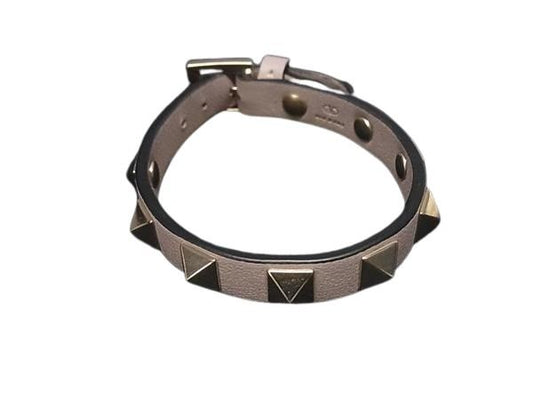 VALENTINO GARAVANI ヴァレンティノ ガラヴァーニ ブレスレット ロックスタッズ グレージュ レザー ユニセックス シルバー金具 美品