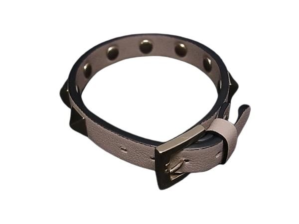 VALENTINO GARAVANI ヴァレンティノ ガラヴァーニ ブレスレット ロックスタッズ グレージュ レザー ユニセックス シルバー金具 美品