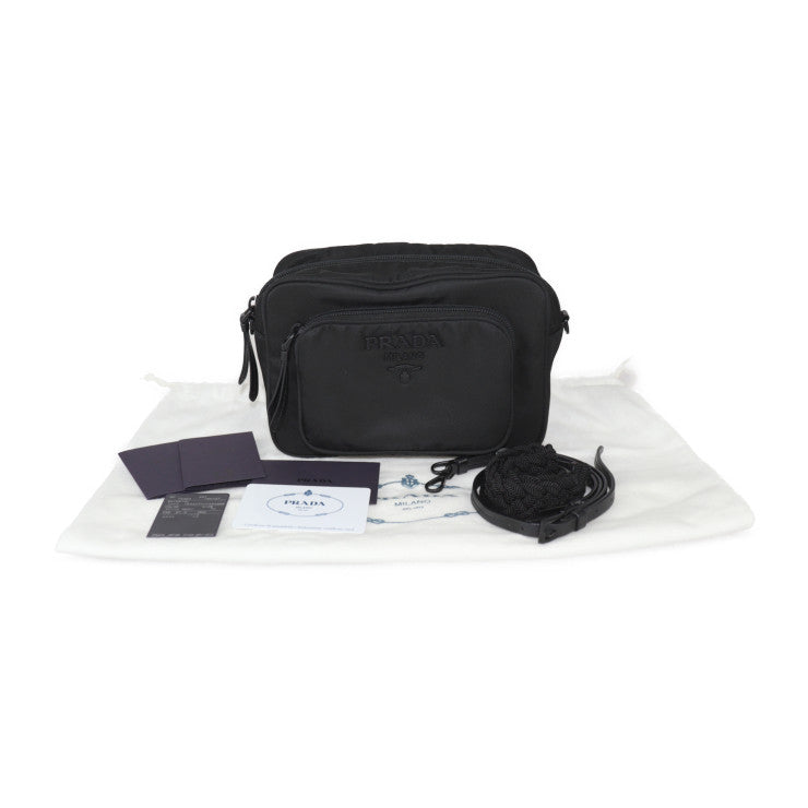 美品 PRADA プラダ クロスボディバッグ ショルダーバッグ 1BH107 ナイロン レザー ブラック 2WAY ポーチ ロゴ