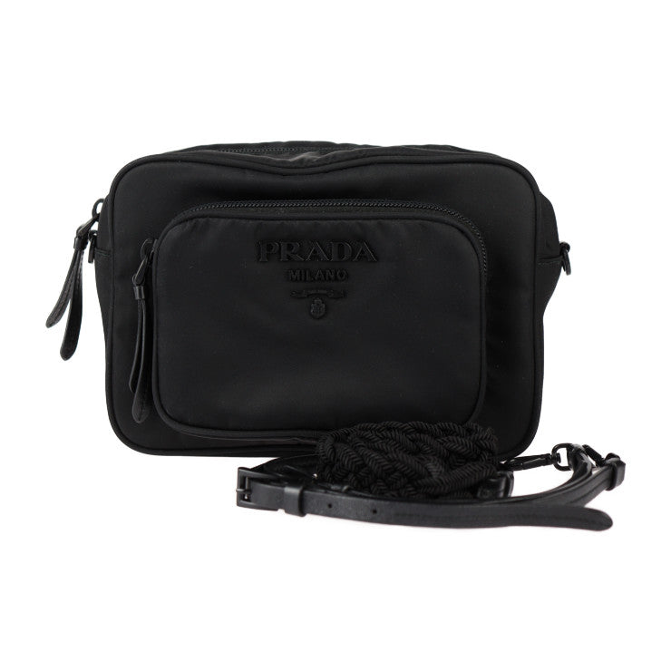 美品 PRADA プラダ クロスボディバッグ ショルダーバッグ 1BH107 ナイロン レザー ブラック 2WAY ポーチ ロゴ
