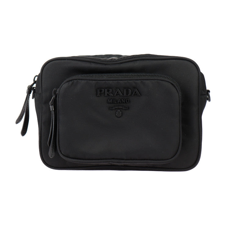 美品 PRADA プラダ クロスボディバッグ ショルダーバッグ 1BH107 ナイロン レザー ブラック 2WAY ポーチ ロゴ