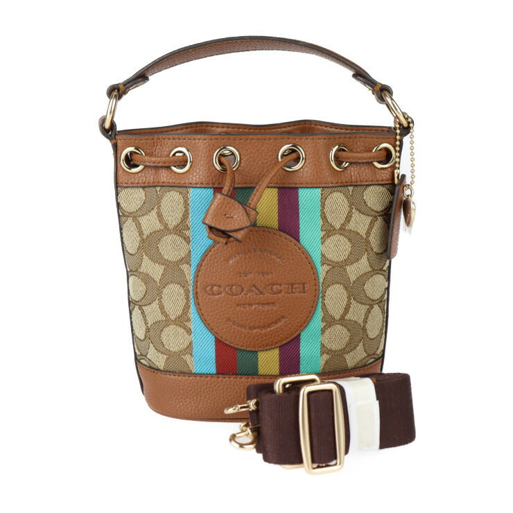 新古未使用展示品 COACH コーチ デンプシー ドローストリング バケット 15 ハンドバッグ C5639 シグネチャー ジャガード × レザー ブラウン系 ゴールド金具 2WAY ショルダーバッグ ミニバッグ 巾着型