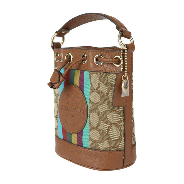 新古未使用展示品 COACH コーチ デンプシー ドローストリング バケット 15 ハンドバッグ C5639 シグネチャー ジャガード × レザー ブラウン系 ゴールド金具 2WAY ショルダーバッグ ミニバッグ 巾着型