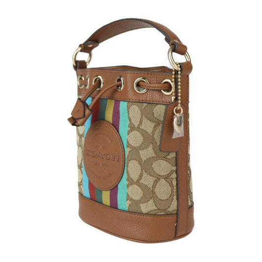 新古未使用展示品 COACH コーチ デンプシー ドローストリング バケット 15 ハンドバッグ C5639 シグネチャー ジャガード × レザー ブラウン系 ゴールド金具 2WAY ショルダーバッグ ミニバッグ 巾着型