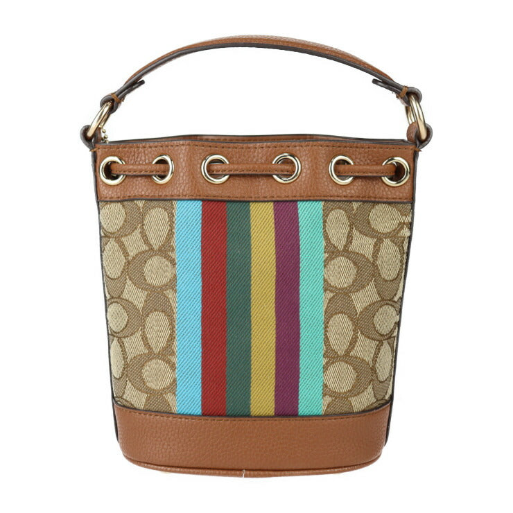 新古未使用展示品 COACH コーチ デンプシー ドローストリング バケット 15 ハンドバッグ C5639 シグネチャー ジャガード × レザー ブラウン系 ゴールド金具 2WAY ショルダーバッグ ミニバッグ 巾着型
