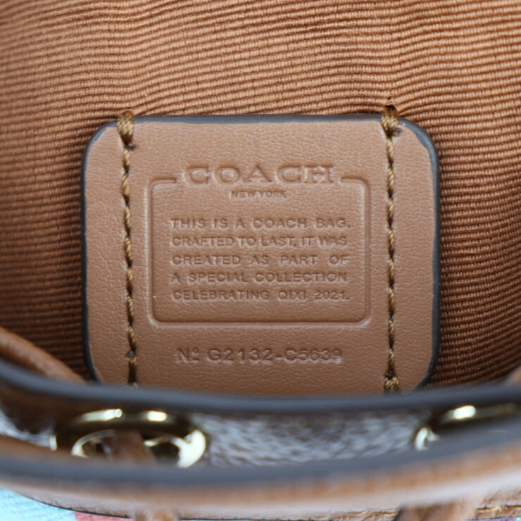 新古未使用展示品 COACH コーチ デンプシー ドローストリング バケット 15 ハンドバッグ C5639 シグネチャー ジャガード × レザー ブラウン系 ゴールド金具 2WAY ショルダーバッグ ミニバッグ 巾着型