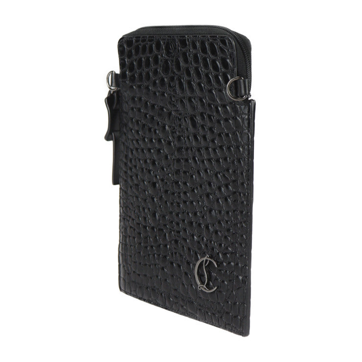 美品 Christian Louboutin クリスチャンルブタン ショルダーポーチ ショルダーバッグ 3205315 クロコ型押しカーフレザー ブラック スマートフォンホルダー フォンポーチ