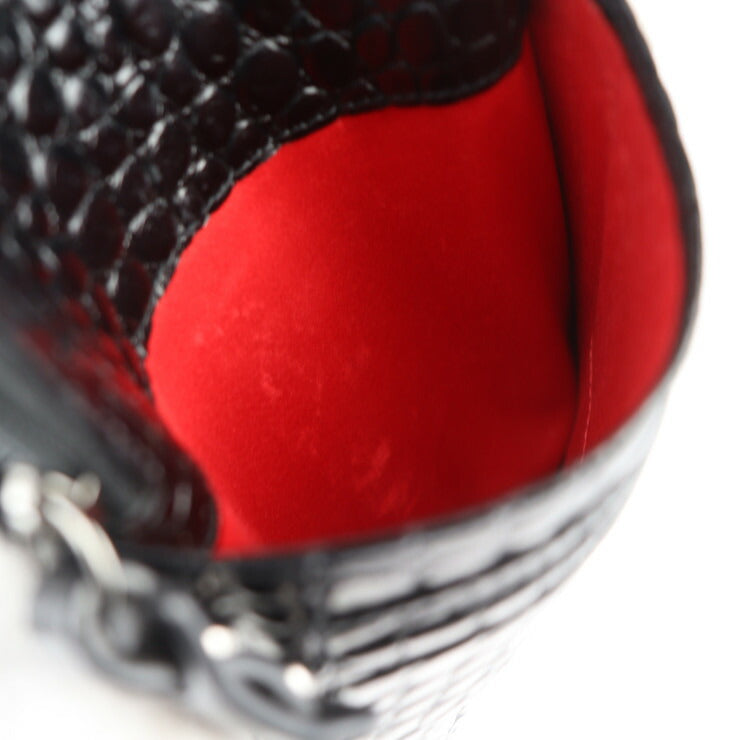 美品 Christian Louboutin クリスチャンルブタン ショルダーポーチ ショルダーバッグ 3205315 クロコ型押しカーフレザー ブラック スマートフォンホルダー フォンポーチ