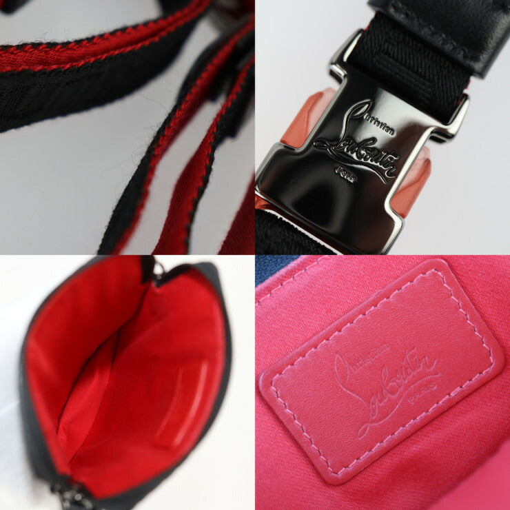 美品 Christian Louboutin クリスチャンルブタン ショルダーポーチ ショルダーバッグ 3205315 クロコ型押しカーフレザー ブラック スマートフォンホルダー フォンポーチ