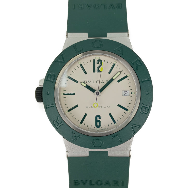 New, unused, display item, BVLGARI, Bvlgari watch, Bvlgari aluminum match point BB40ATHMS, green, white dial, aluminum, titanium, rubber, men's, limited to 800 pieces worldwide